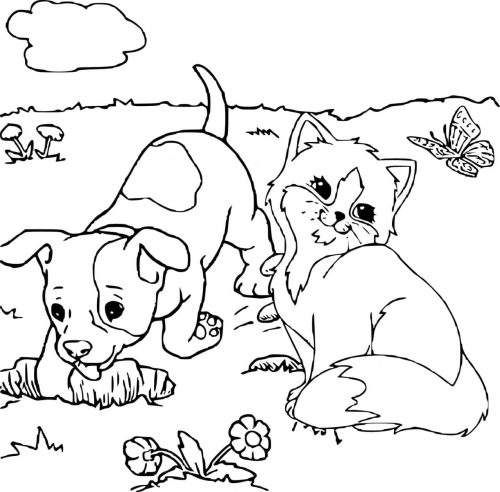 Adorable Dog and Cat coloring page