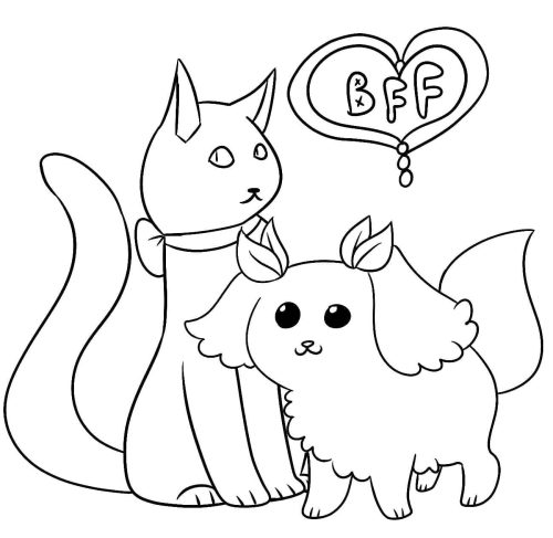 Cat and Dog BFF coloring page