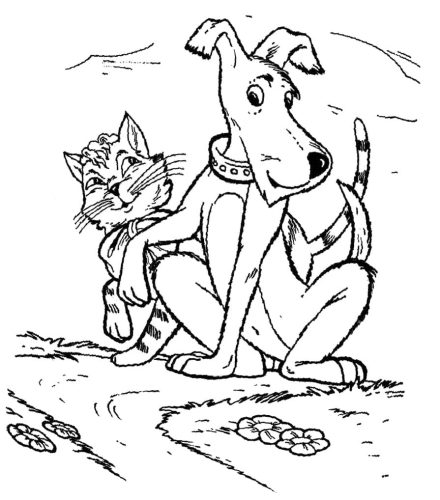 Cat with Dog coloring page