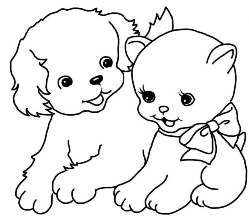 Cute Dog and Cat coloring page