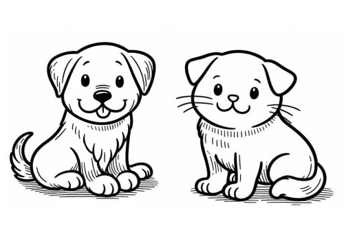 Cute Dog and Cat Printable coloring page