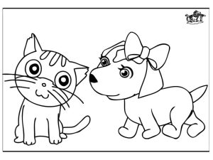 Cute Little Cat and Dog coloring page