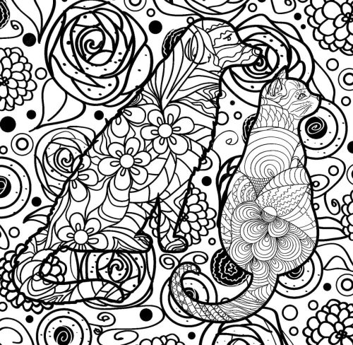 Dog and Cat Antistress coloring page