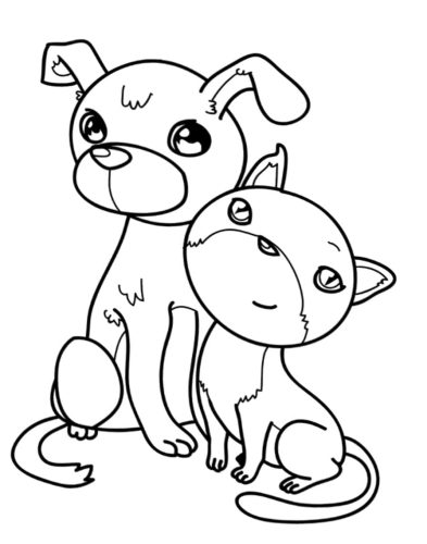 Dog and Cat are Best Friends coloring page