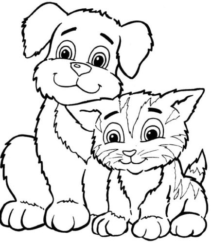 Dog and Cat Are Friends coloring page