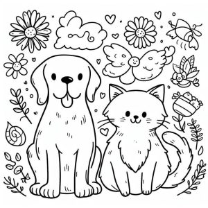 Dog and Cat are Sitting coloring page