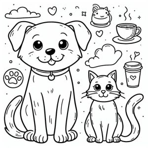 Dog and Cat are Smiling coloring page