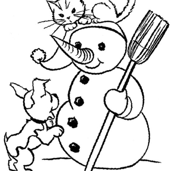 Dog, Cat and Snowman coloring page