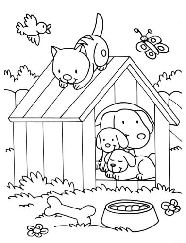 Dogs and Cat coloring page