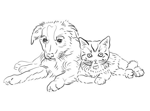 Free Drawing of Dog and Cat coloring page