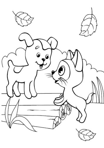 Friendly Dog and Cat coloring page