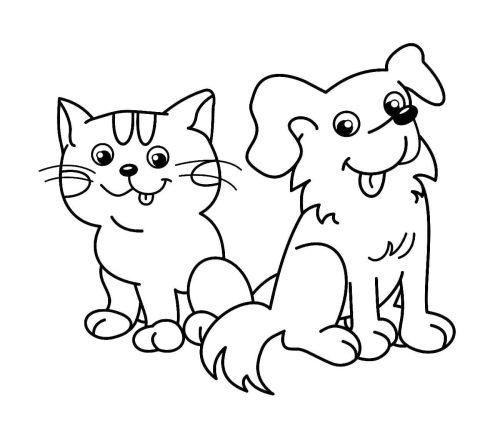 Funny Cat and Dog coloring page