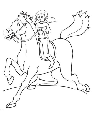 Girl Participating Horse Race coloring page