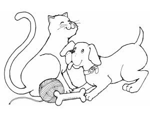 Happy Cat and Dog coloring page