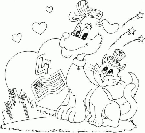 Happy Dog with Cat coloring page