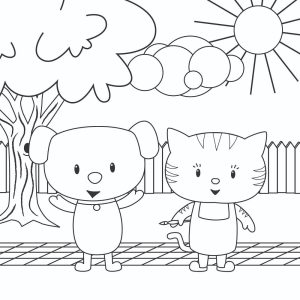 Joyful Dog and Cat coloring page