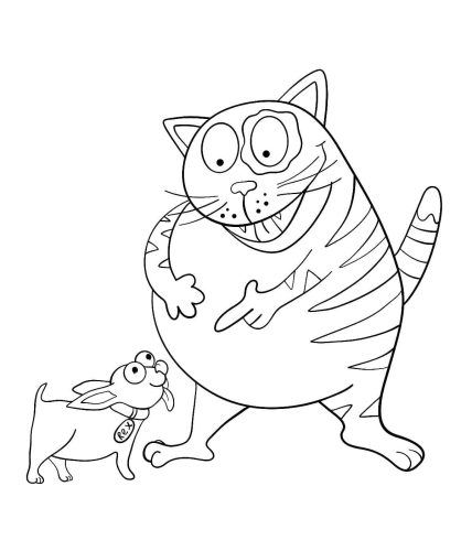 Little Dog and Big Cat coloring page