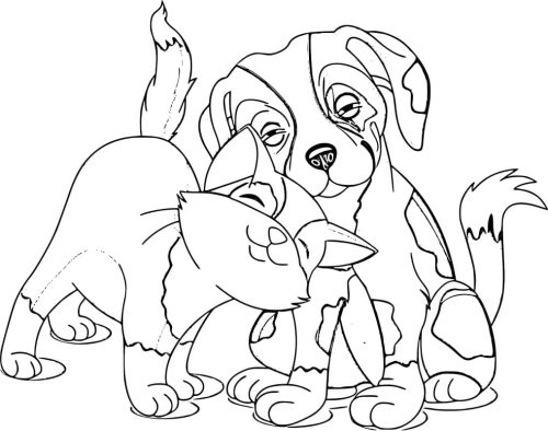 Lovely Cat and Dog coloring page