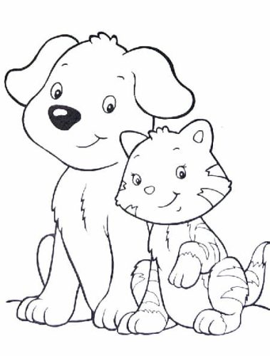 Printable Cartoon Dog and Cat coloring page