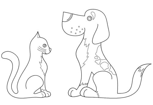 Simple Cat and Dog coloring page